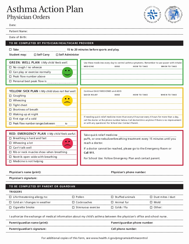 Asthma Action Plan form Fresh Ri asthma Action Plan English and Spanish