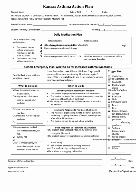 Asthma Action Plan form Inspirational asthma Action Plan form Printable Pdf