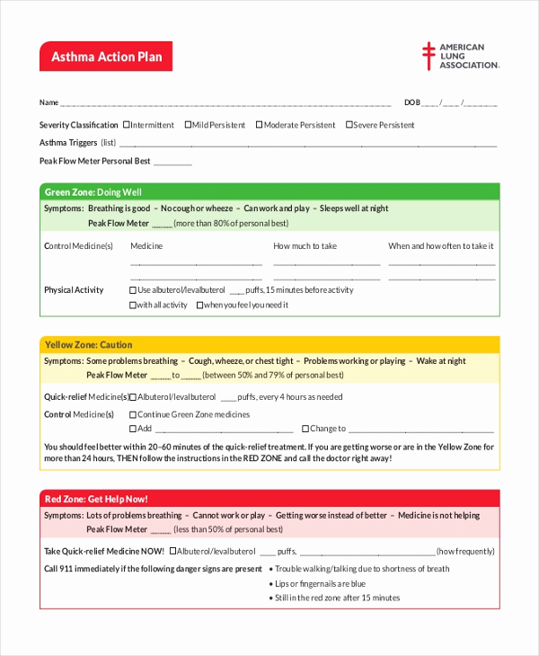 Asthma Action Plan form Lovely 10 Sample Action Plan forms Free Sample Example format