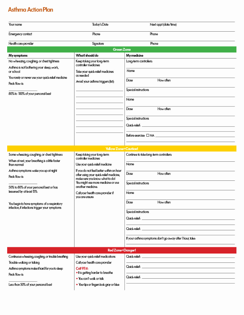 Asthma Action Plan form Lovely An asthma Action Plan for Your Child