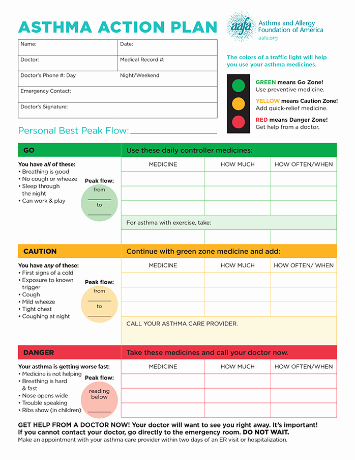 Asthma Action Plan form Lovely asthma Action Plan