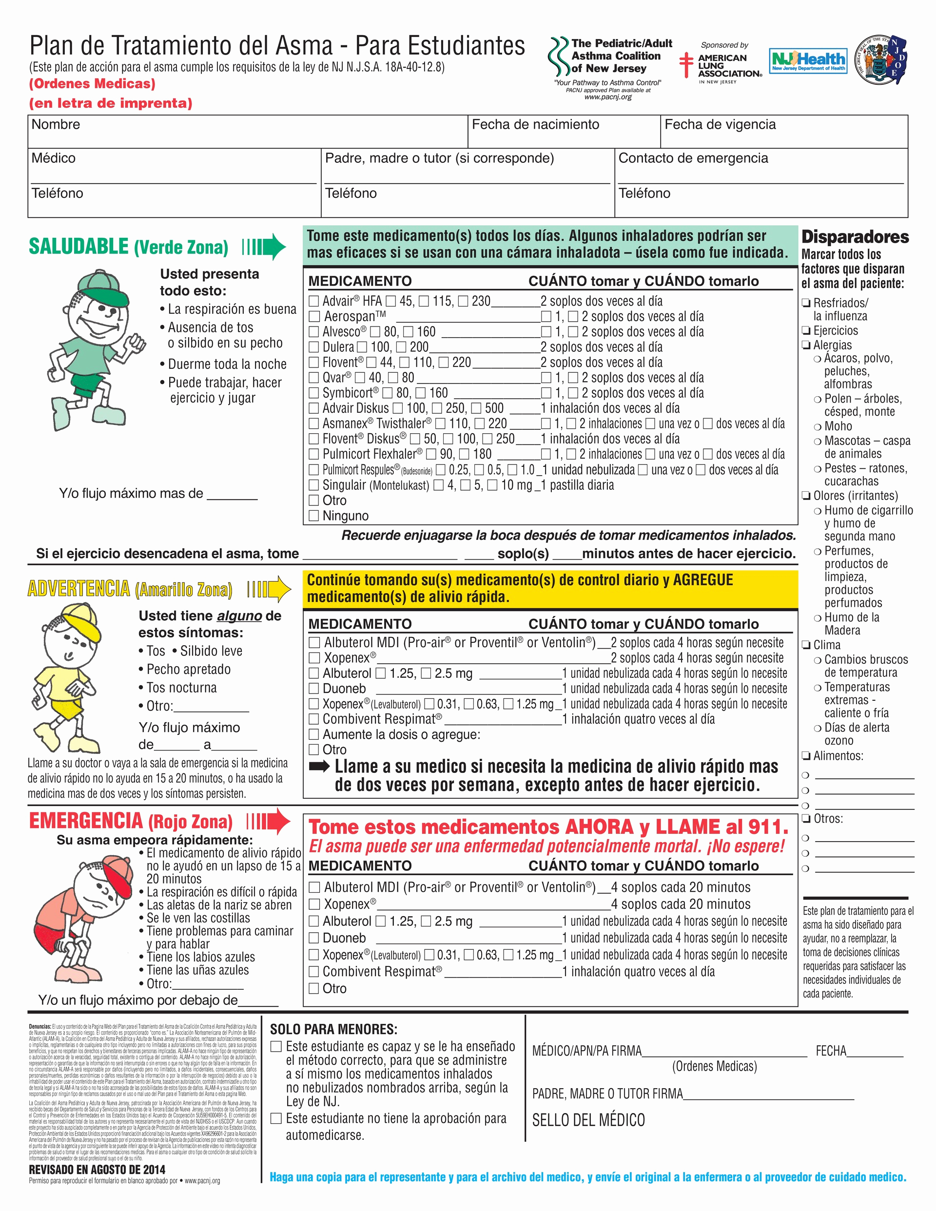Asthma Action Plan form New asthma Action Plan form – Nurse forms – Paterson Charter