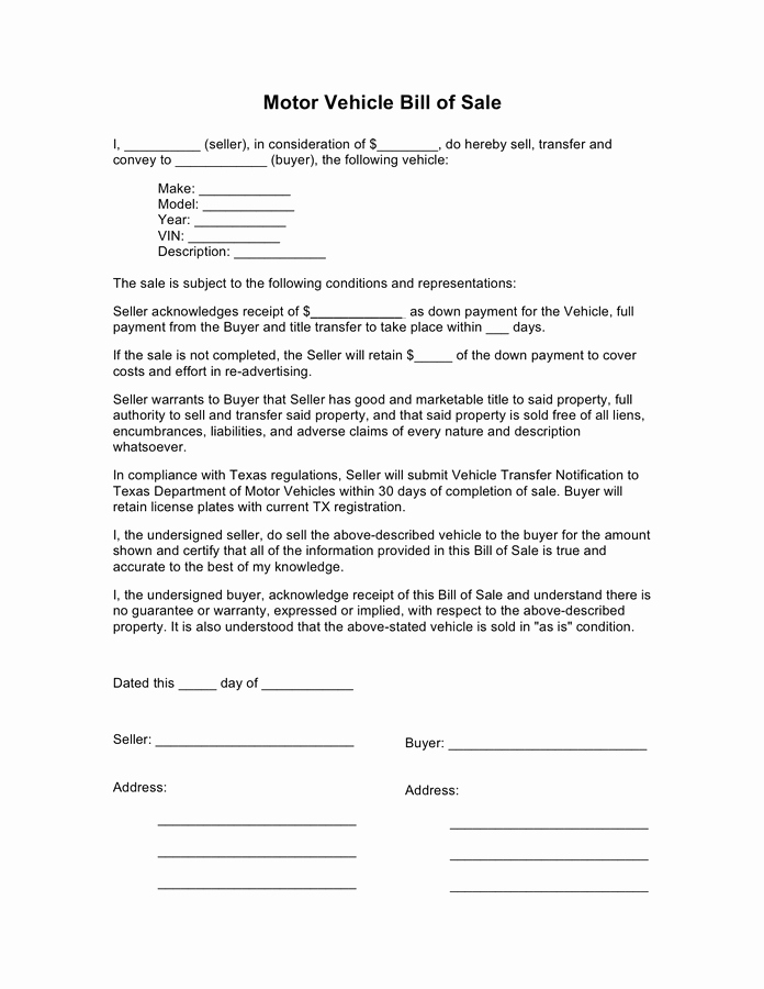 Auto Bill Of Sale Texas Elegant Texas Motor Vehicle Transfer Notification form