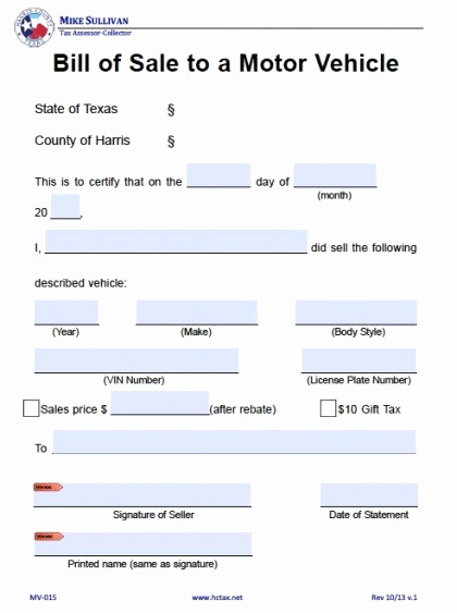 Auto Bill Of Sale Texas Lovely Free Harris County Texas Bill Of Sale form Pdf