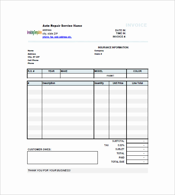 Auto Repair Invoice Template Beautiful Car Invoice Templates 18 Free Word Excel Pdf format