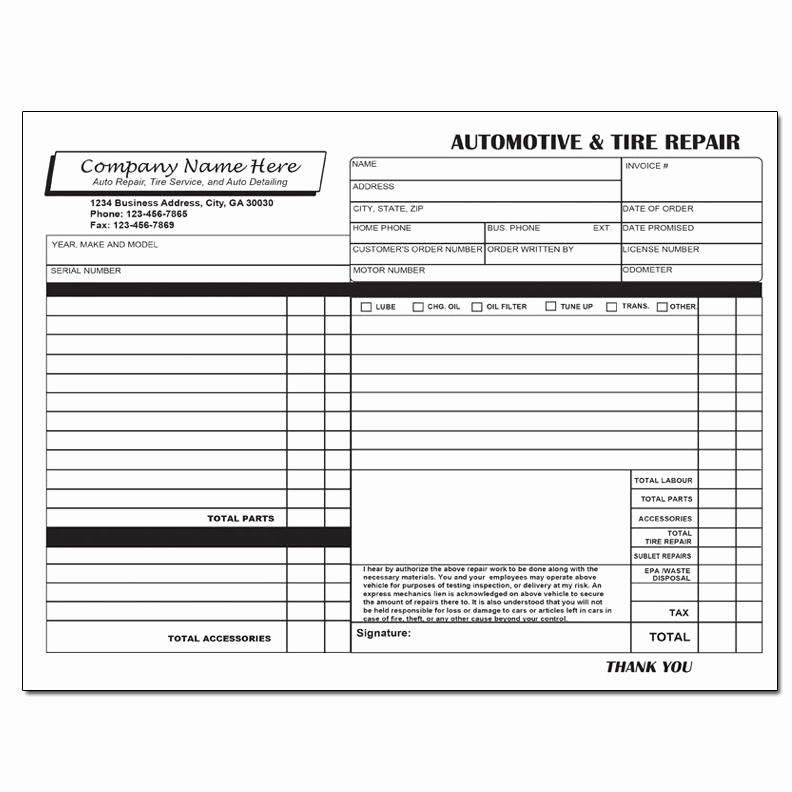 Auto Repair Invoice Template Unique Business forms Custom Printing