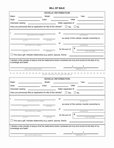 Automotive Bill Of Sale Template Fresh Vehicle Bill Of Sale form Free Download Edit Fill