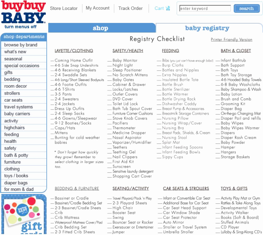 toys r us baby registry checklist