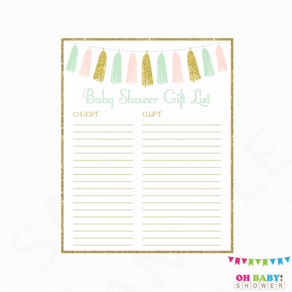 Baby Shower Gift Lists Beautiful Gift List Pink Mint Gold Baby Shower Printable Gift List