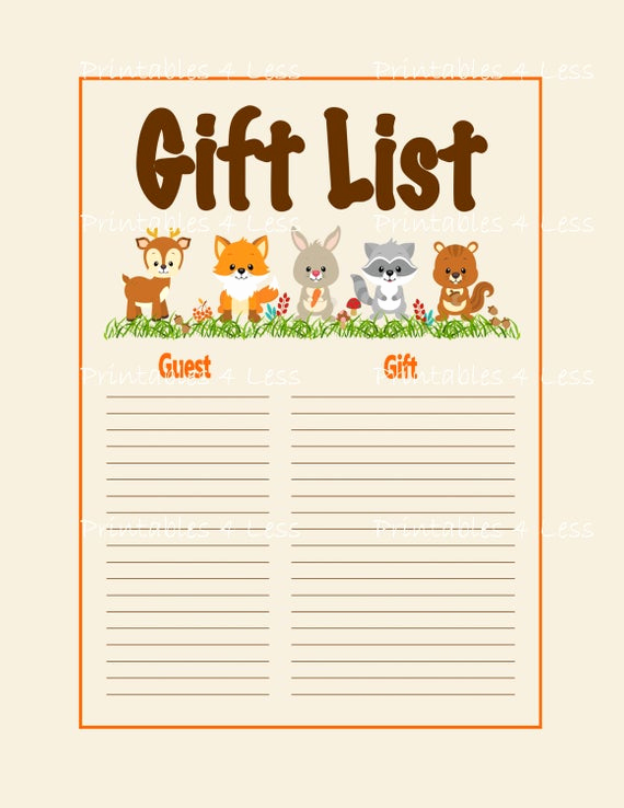 Baby Shower Gift Lists Unique Woodlands Gift List Printable Woodlands Baby Shower Gift