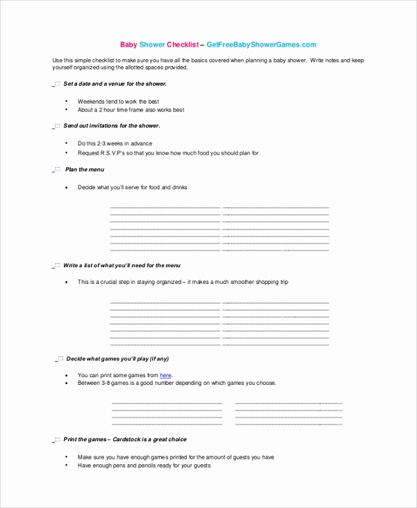 Baby Shower Planning Check List Elegant Sample Baby Shower Checklist 7 Examples In Pdf Excel
