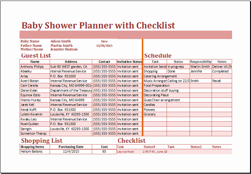 Baby Shower Planning Check List Inspirational Excel Baby Shower Planner with Checklist Template