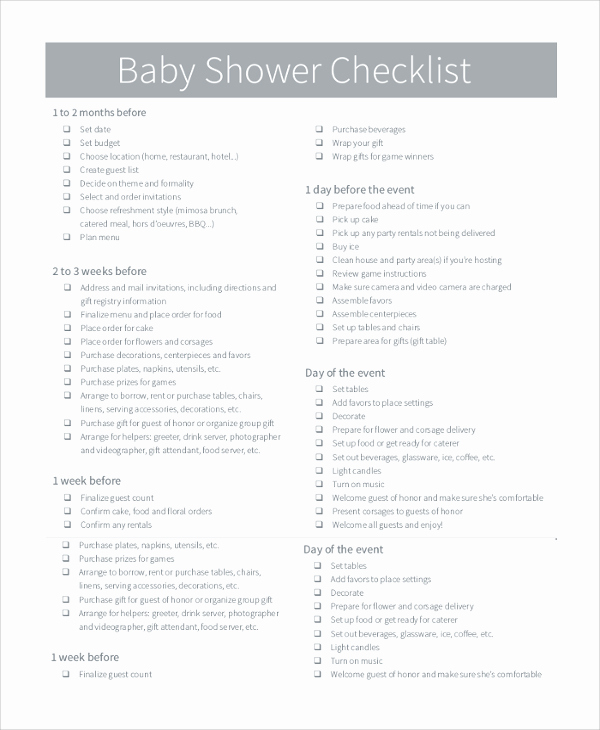 Baby Shower Planning Check List Unique 24 Helpful Baby Shower Checklists