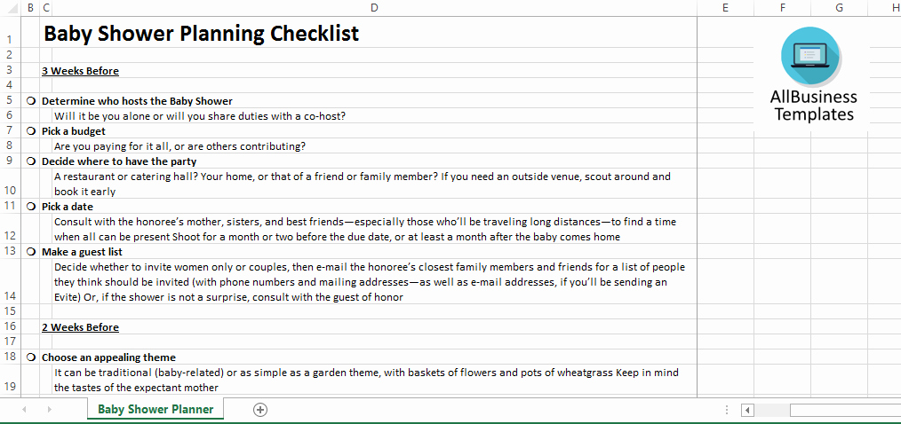 Baby Shower Planning Checklist Awesome Free Baby Shower Planner In Excel