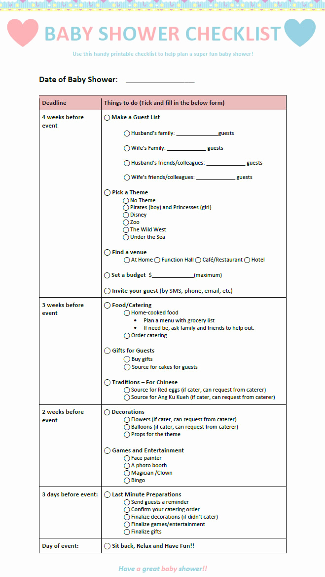 Baby Shower Planning Checklist New Checklist and Guide for A Great Baby Shower