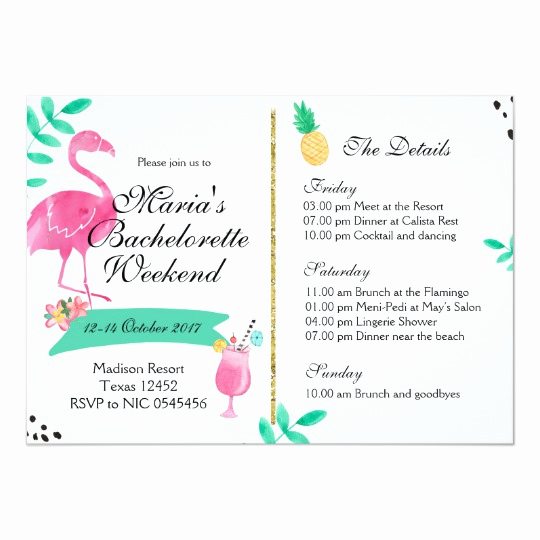 Bachelorette Party Itinerary Template Awesome Flamingo Bachelorette Weekend Itinerary Invitation