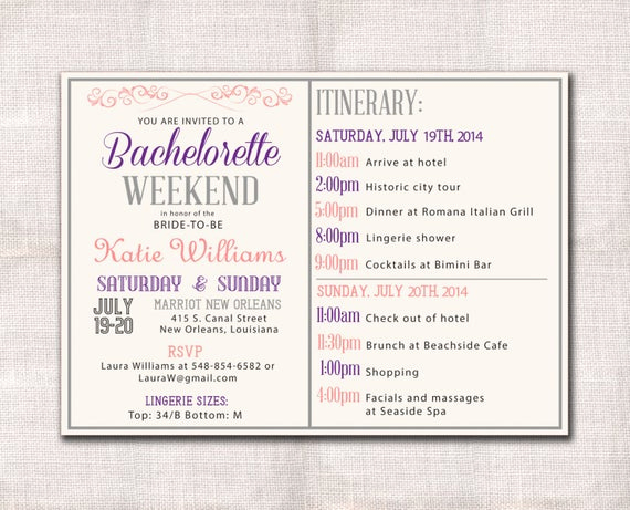 Bachelorette Party Itinerary Template Fresh Bachelorette Party Weekend Invitation and Itinerary Custom