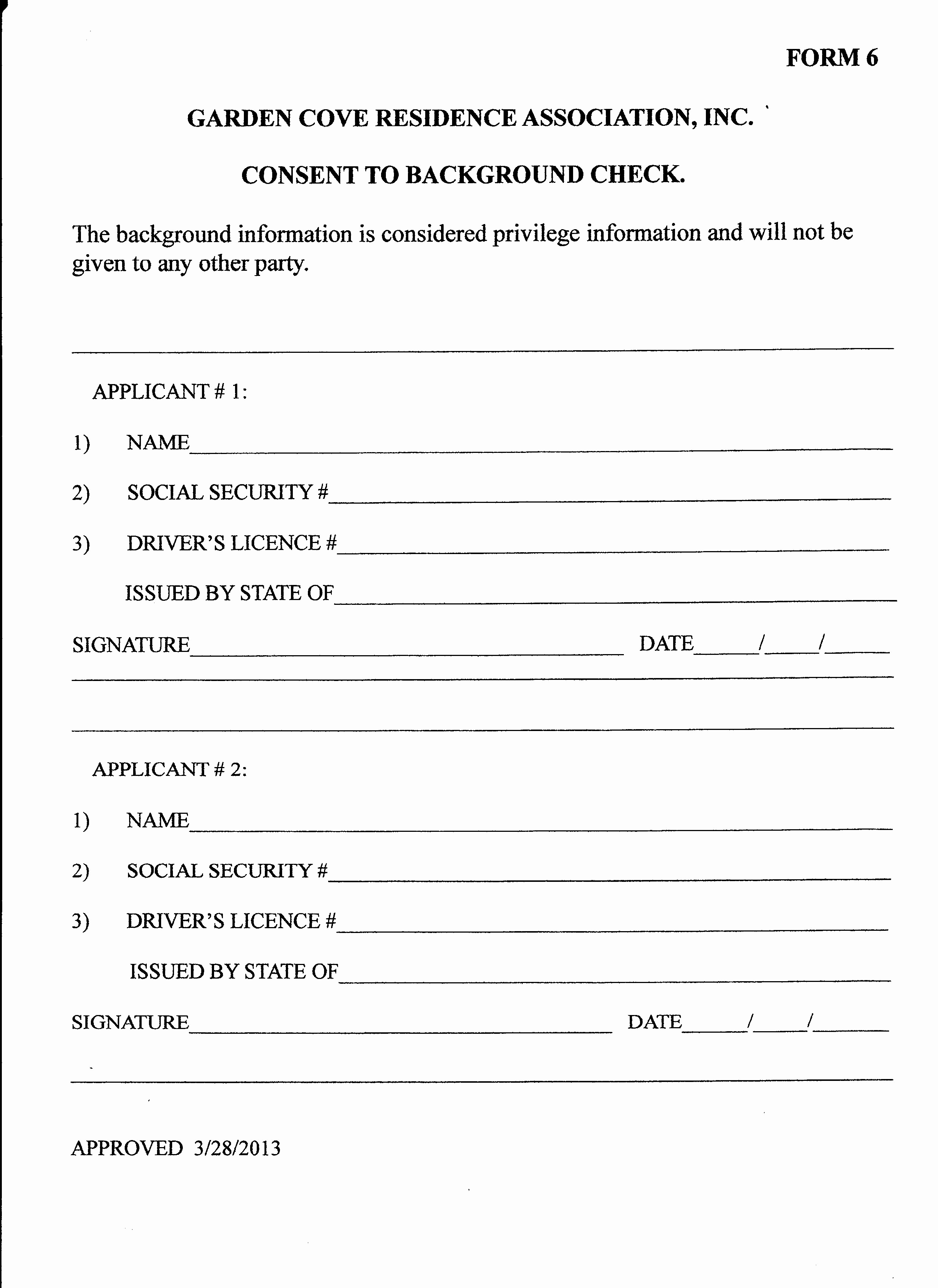 Background Check form Template Free Beautiful forms Garden Cove Park