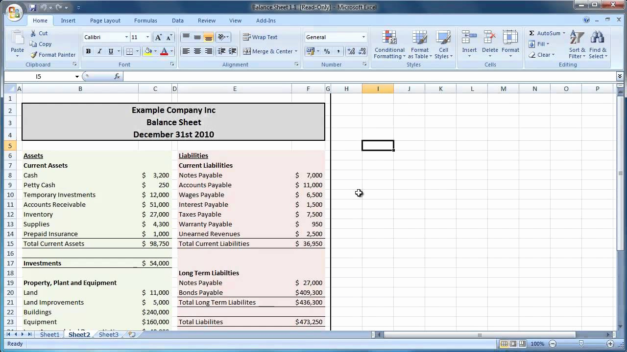 Balance Sheet Example Excel Fresh Excel 2007 How to Create A Balance Sheet Guide Level 1