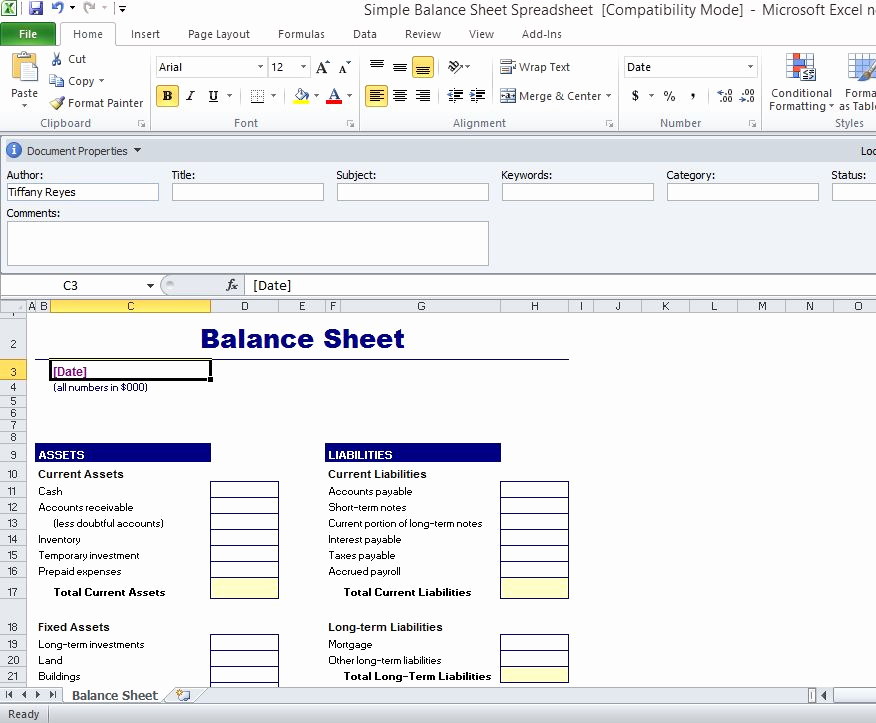 Balance Sheet Example Excel Fresh Simple Balance Sheet Template for Excel
