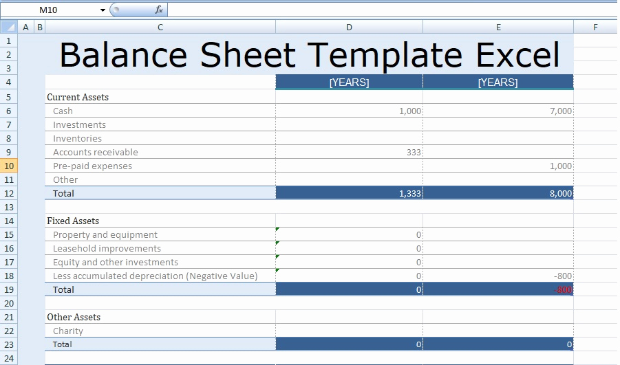 Balance Sheet Example Excel New Balance Sheet Template Excel Free