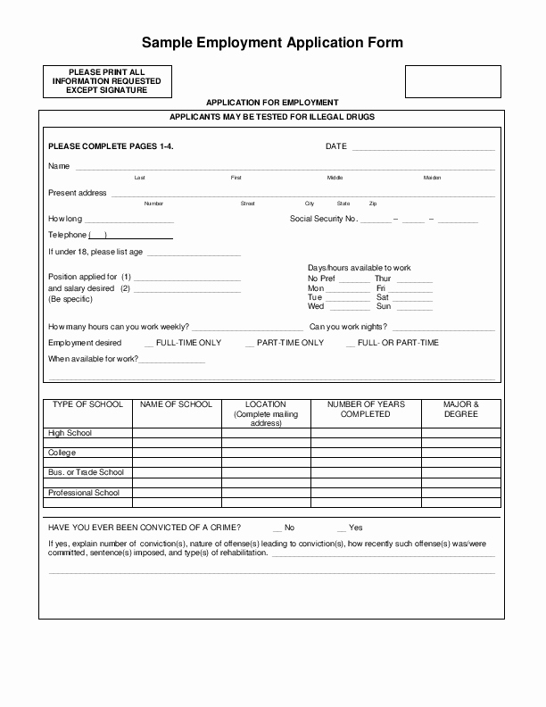 Basic Job Application Printable Awesome Blank Job Application form Samples Download Free forms