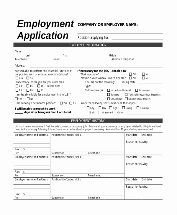 Basic Job Application Printable Elegant Sample Printable Job Application form 8 Free Documents