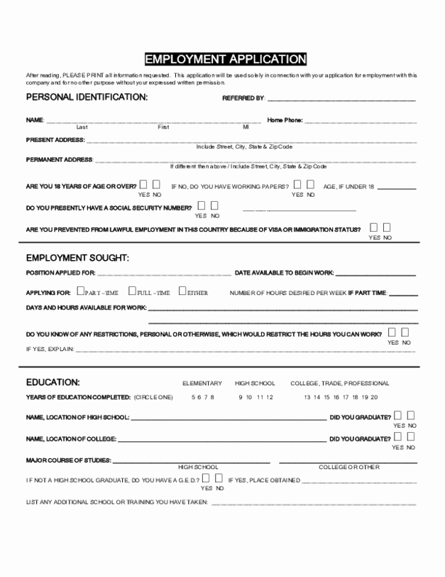 Basic Job Application Printable Lovely Blank Job Application form Samples Download Free forms
