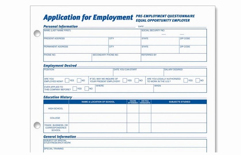 Basic Job Application Printable Luxury Generic Employment Application form