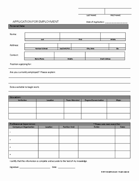 Basic Job Application Printable New Job Application Line form