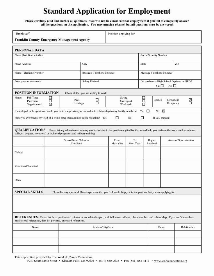Basic Job Application Printable Unique Standard Job Application form
