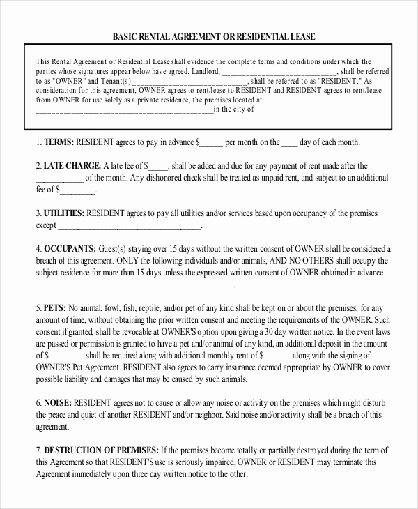 Basic Lease Agreement Template Unique Simple Rental Agreement – 10 Free Word Pdf Documents