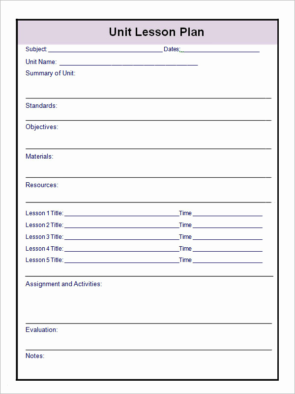 Basic Lesson Plan Template New 12 Sample Unit Plan Templates to Download for Free