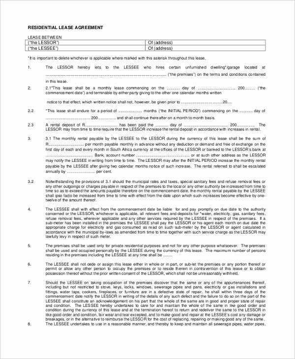 Basic Rental Agreement Pdf Lovely Sample Basic Lease Agreement form 8 Free Documents In Pdf