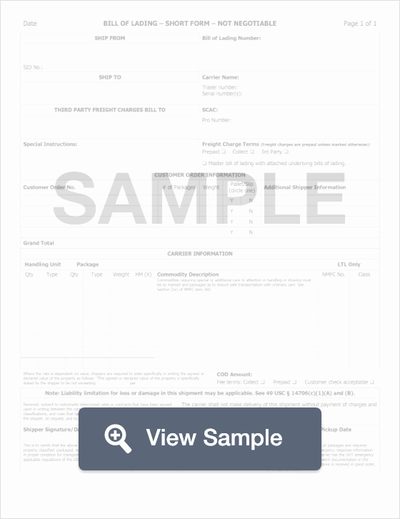 Bill Of Lading Sample Best Of Bill Of Lading Template