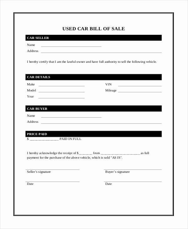 Bill Of Sale Car Template Unique Vehicle Bill Of Sale Template 14 Free Word Pdf