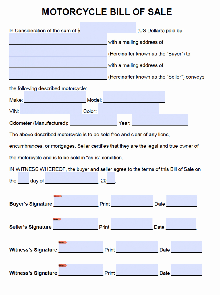 Bill Of Sale for Motorcycle Fresh Free Motorcycle Bill Of Sale form Pdf