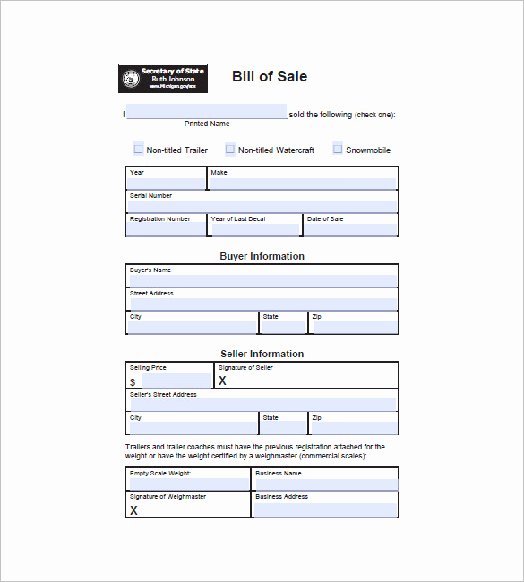 Bill Of Sale for Trailers Elegant Trailer Bill Of Sale – 8 Free Sample Example format