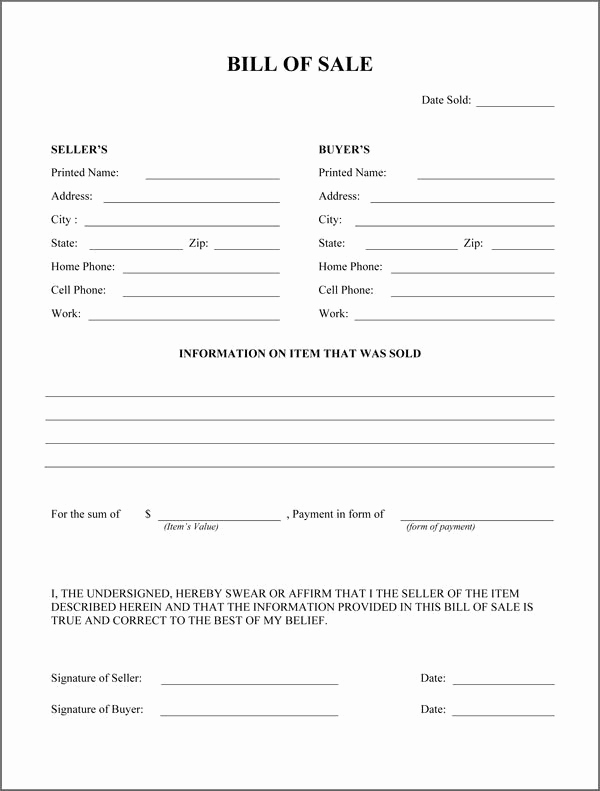 Bill Of Sale for Trailers Unique Free Printable Rv Bill Of Sale form form Generic