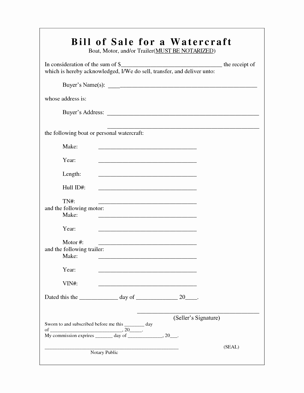 Bill Of Sale Free Inspirational Free Printable Camper Bill Of Sale form Free form Generic