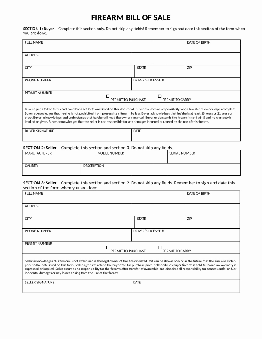 Bill Of Sale Printable Best Of 2019 Firearm Bill Of Sale form Fillable Printable Pdf