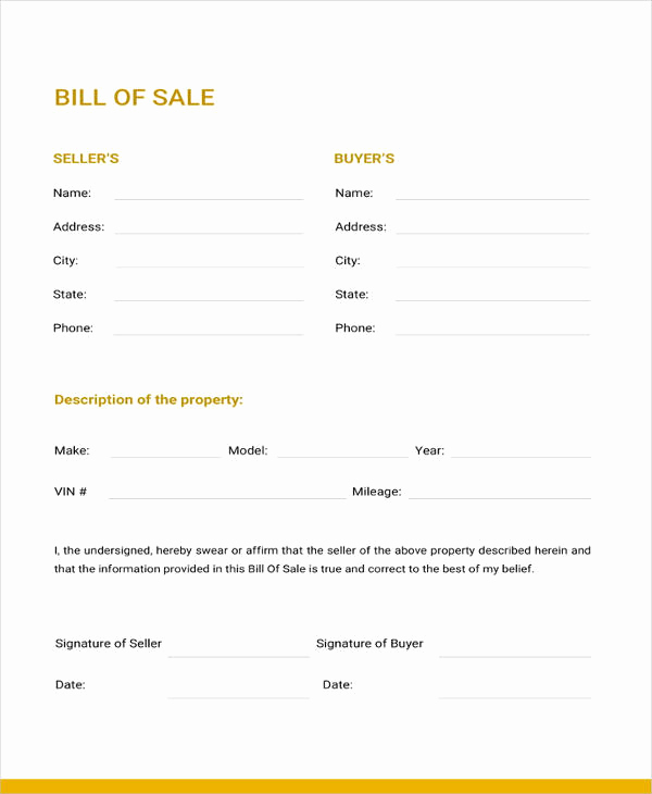 Bill Of Sale Printable Luxury Generic Bill Of Sale Template 12 Free Word Pdf