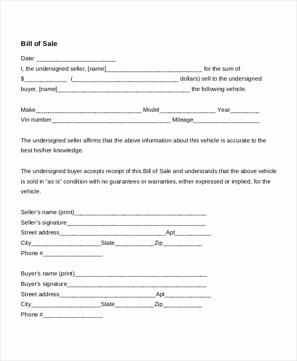 Bill Of Sale Template Free Elegant Auto Bill Sale 8 Free Word Pdf Documents Download
