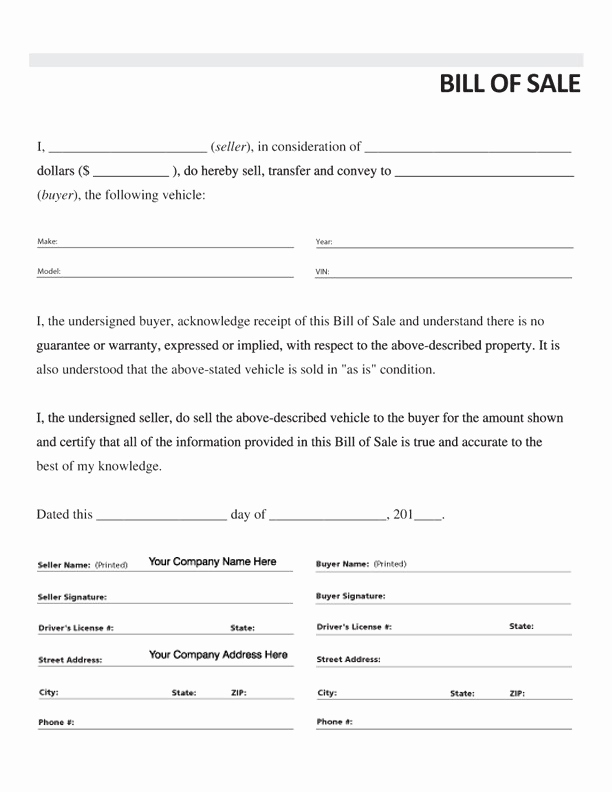 Bill Of Sales form Awesome Free Printable Car Bill Of Sale form Generic