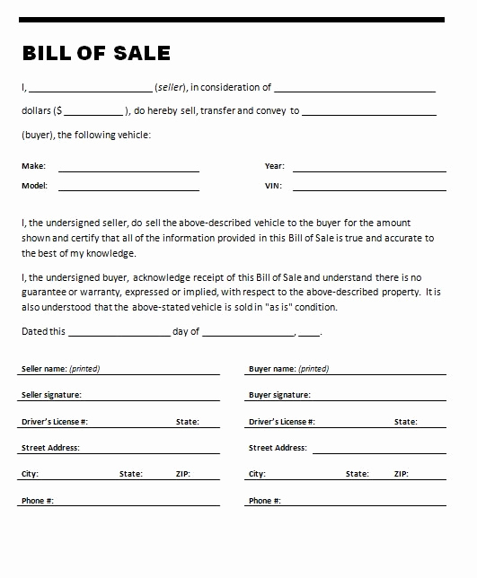 Bill Of Sales form Lovely Free Printable Car Bill Of Sale form Generic