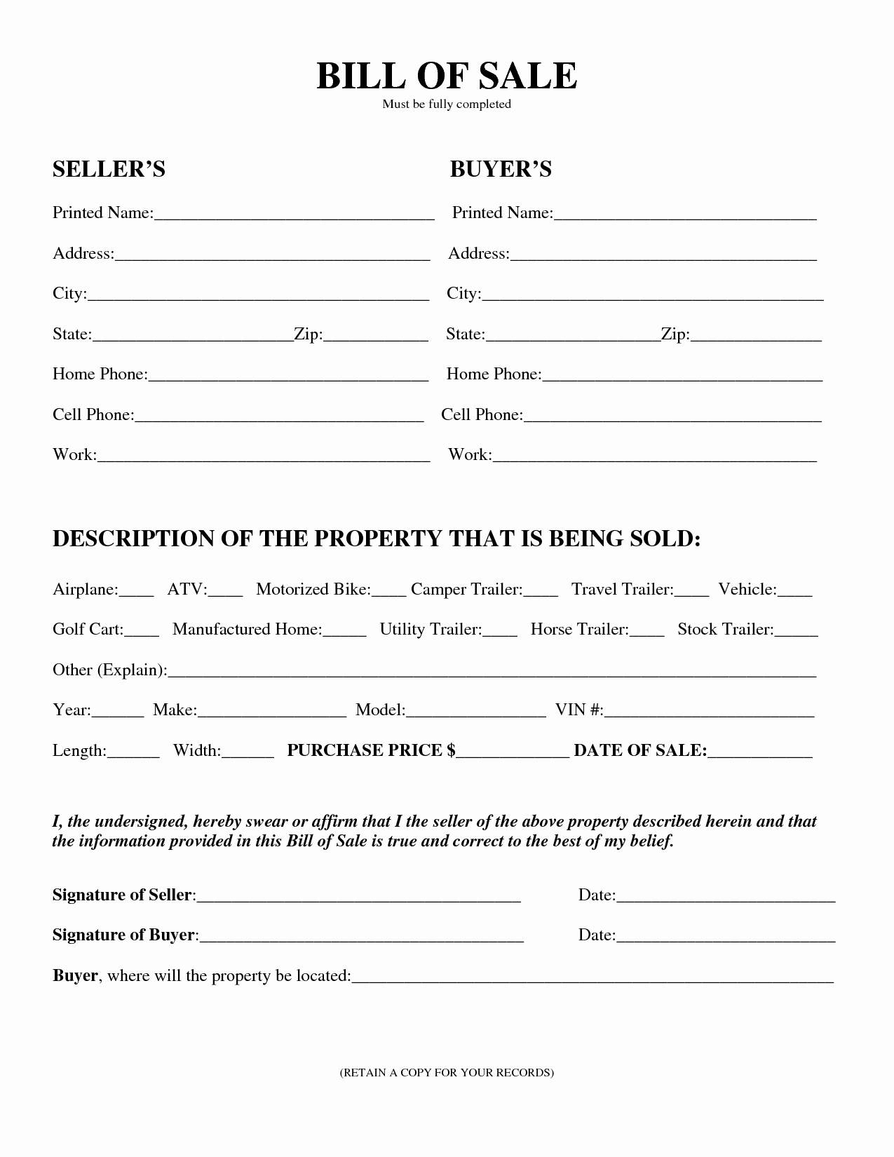 Bill Of Sales form Lovely Printable Sample Equipment Bill Sale Template form