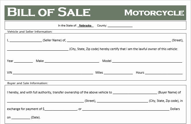 Bill Of Sales Motorcycle Luxury Free Nebraska Motorcycle Bill Of Sale Template F Road