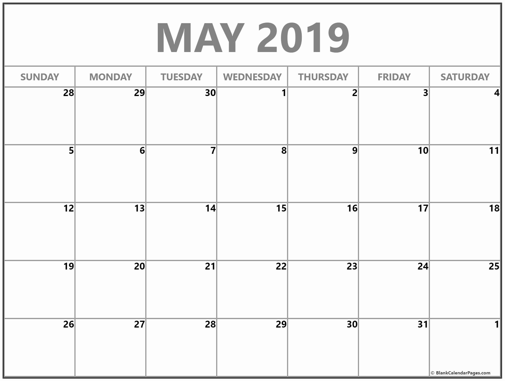Blank Calendar Template 2019 Awesome May 2019 Blank Calendar Templates