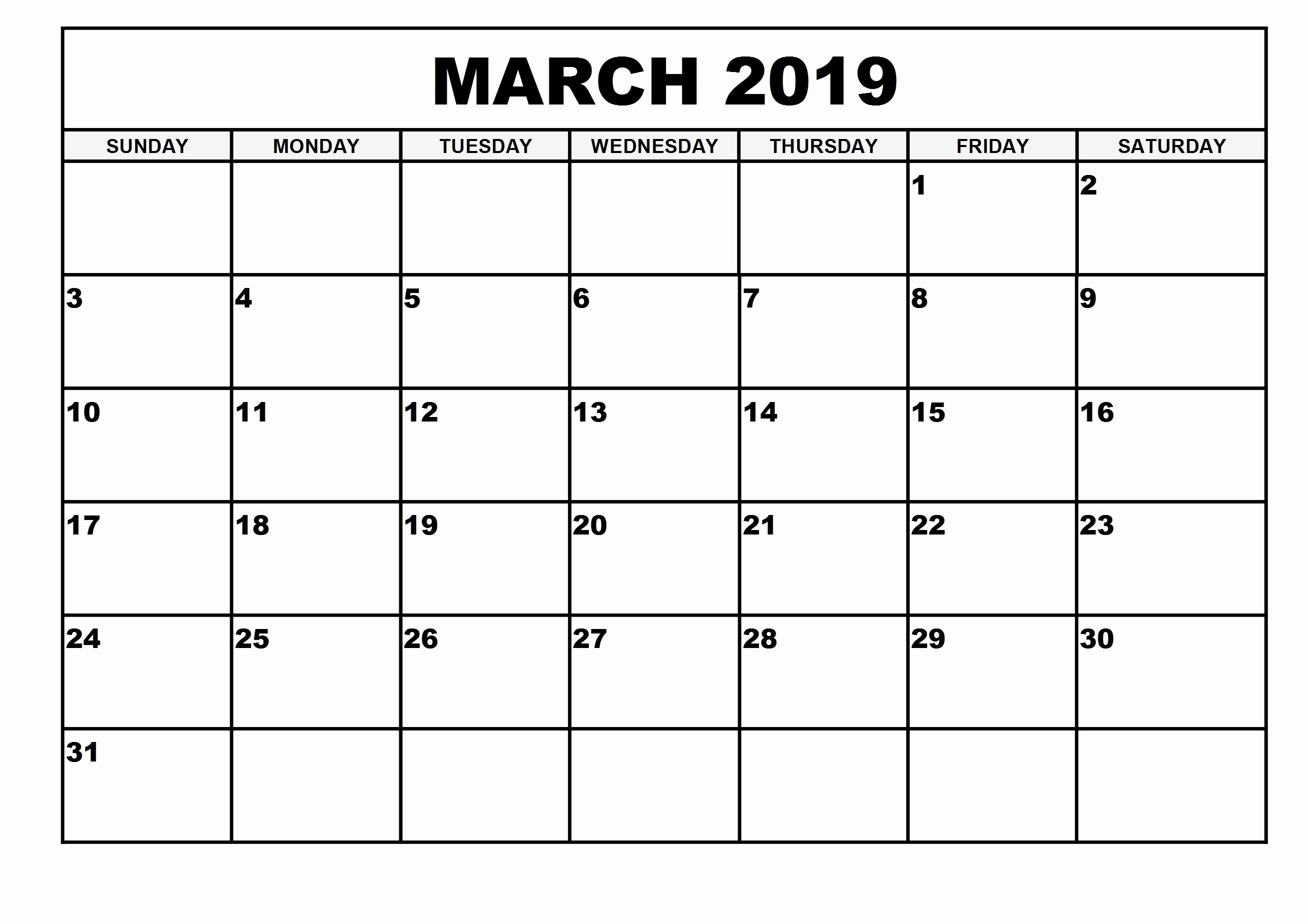 Blank Calendar Template 2019 Inspirational 2019 Monthly Printable Calendar March 2019 Calendar March