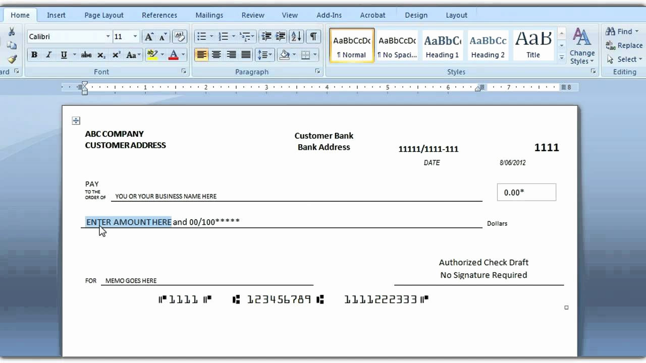 Blank Check Templates for Excel Unique How to Print A Check Draft Template